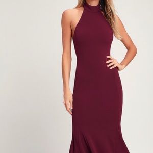Like new Burgundy Lulu’s halter maxi gown